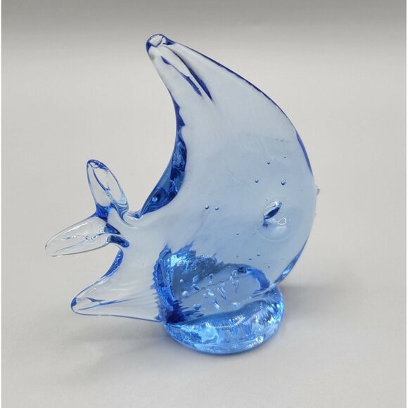 Art Glass Angel Fish Blue Figurine Paperweight Hand Blown Ocean Sea Life - Picture 11 of 11
